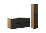 BADMÖBEL 120cm Elora 2er-Set Schwarz und Holz
