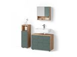 BADMÖBEL-SET Ronco Grün/Goldkraft Eiche 3 Teile, mit Midischrank