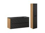 BADMÖBEL 120cm Elora 2er-Set Schwarz und Holz
