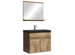 BADMÖBEL-SET Montreal 3 Teile Braun Eiche - Schwarze Waschbecken - 60 x 35 x 51 cm