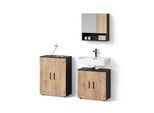 BADMÖBEL-SET Ronco Goldkraft Eiche/Anthrazit 3 Teile, mit Unterschrank 60 cm