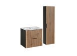BADMÖBEL 60.2cm Gaia 2er-Set Holz in Eichenoptik und Schwarz
