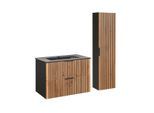 BADMÖBEL 80.4cm Gaia 2er-Set Holz in Eichenoptik und Schwarz