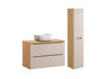 BADMÖBEL 90cm Elora 2er-Set Beige und Holz