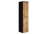 BADEZIMMERSCHRANK Saturnus mit 2 Türen Schwarz / Eiche - 35 x 35 x 130 cm