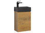 GÄSTE-WC-MÖBELSET Angela 2 Teile Eiche - Schwarze Waschbecken - 40 x 22 x 64 cm