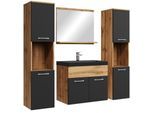 BADMÖBEL-SET Montreal 5 Teile Eiche / Schwarz - Schwarze Waschbecken - 60 x 35 x 51 cm