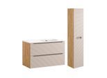 BADMÖBEL 90cm Elora 2er-Set Beige und Holz