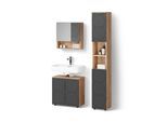 BADMÖBEL-SET Ronco Anthrazit mit Wabenstruktur 3 Teile, mit Hochschrank