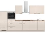 Küchenzeile NOBILIA "Laser I", NEU: individuell anpassbar mit gratis Profi-Beratung", beige (küche: natur, korpus: sandfarben, arbeitsplatte: eiche havanna nachbildung), B:360,3cm H:216,6cm T:60cm, Komplettküchen-Sets, Küchenzeile, vormontiert, 360 cm breit, optional mit verschiedenen E‑Geräte-Sets