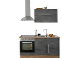 Pantryküche KOCHSTATION "KS-Samos", grau (küche: grau, front: beton oxid, korpus: wotaneichefarben, arbeitsplatte: wotaneichefarben), B:160cm H:200cm T:60cm, Komplettküchen-Sets, Breite 160 cm, wahlweise mit E-Geräten und Glaskeramikkochfeld