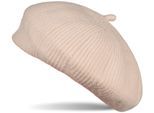 Baskenmütze STYLEBREAKER "Feinstrick Baskenmütze mit Streifen Muster", Damen, beige, Obermaterial: 100% Polyacryl PAN., Modisch, Mützen Baskenmütze