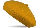 Baskenmütze STYLEBREAKER "Feinstrick Baskenmütze mit Streifen Muster", Damen, gelb (curry), Obermaterial: 100% Polyacryl PAN., Modisch, Mützen Baskenmütze
