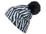 Bommelmütze STYLEBREAKER "Strick Bommelmütze mit Zebra Muster", Damen, blau (dunkelgrau, hellblau), Obermaterial: 100% Viskose CV., Modisch, Mützen Bommelmütze