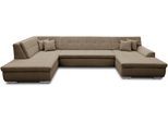 Wohnlandschaft DOMO COLLECTION "TREVISO inkl. Zierkissen, moderne Steppung, XXL: 364x201x83 cm", braun (schlamm), B:364cm H:83cm T:201cm, 100% Polyester;Microfaser-Primabelle (100% Polyester) / Struktur (90% Polyester; 10% Polyacryl), Sofas, Wohnlandschaft, wahlweise mit Bettfunktion, in vielen Bezugsarten auch in Cord U-Form