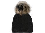 Bommelmütze STYLEBREAKER "Einfarbige Strick Bommelmütze mit Thermo-Fleece", Damen, schwarz, 75% Polyacryl PAN. 15% Polyamid PA. 10% Wolle WO., Modisch, Mützen Bommelmütze