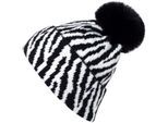 Bommelmütze STYLEBREAKER "Strick Bommelmütze mit Zebra Muster", Damen, schwarz (schwarz, weiß), Obermaterial: 100% Viskose CV., Modisch, Mützen Bommelmütze