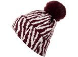 Bommelmütze STYLEBREAKER "Strick Bommelmütze mit Zebra Muster", Damen, rot (bordeaux, beige), Obermaterial: 100% Viskose CV., Modisch, Mützen Bommelmütze