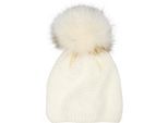 Bommelmütze STYLEBREAKER "Einfarbige Strick Bommelmütze mit Thermo-Fleece", Damen, weiß (creme, beige), 75% Polyacryl PAN. 15% Polyamid PA. 10% Wolle WO., Modisch, Mützen Bommelmütze