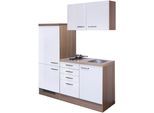 Pantryküche FLEX-WELL "Florenz", weiß (küche: weiß, front: hochglanz weiß, korpus: sonoma eiche, arbeitsplatte: sonoma eiche), B:160cm H:200cm T:60cm, Komplettküchen-Sets, Pantryküche, Gesamtbreite 160 cm, mit Schubkastenschrank und Kochfeld, etc.