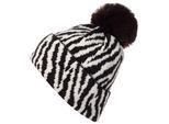 Bommelmütze STYLEBREAKER "Strick Bommelmütze mit Zebra Muster", Damen, braun (dunkelbraun, beige), Obermaterial: 100% Viskose CV., Modisch, Mützen Bommelmütze