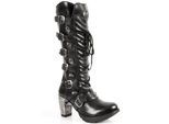 New Rock Damen-Kniehohe Stiefel mit schwarzer Schnalle und Schnürung – TR004-S1