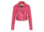 Dames fuchsia roze cropped Brando leren bikerjack - Damascus