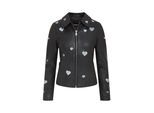 Dames zwarte leren bikerjack met hartjesmotief - Wynyard