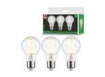 PAULMANN LED-Leuchtmittel "Eco-Line Filament 230V LED Birne E27 3er-Pack 1055lm 5W 3000K Klar", Energieeffizienz: A (A-G), transparent, L:10,6cm Ø:6cm, Leuchtmittel