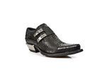 New Rock geprägte Python-Schuhe aus schwarzem Leder mit Schnallen-7934-S2