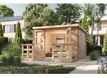 Gartenhaus KONIFERA "Supiori mit Terrasse", terragrau, ohne Fußboden, ohne Dacheindeckung, Massivholz, Gartenhäuser, Gartenhaus
