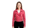 Dames fuchsia roze cropped Brando leren bikerjack - Bellville