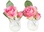 Kunstblume BOTANIC-HAUS "Rose im Glas", pink, B:9cm H:14cm T:9cm Ø:9cm, Kunststoff, Kunstpflanzen