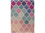 Wollteppich FLAIR RUGS "Rosella", pink (pink, blau), B:200cm H:10mm L:290cm, Wolle, Teppiche, 100% Wolle, mehrfarbig, Ornamente, mit Hoch-Tief-Effekt