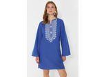 Damesjurken in blauw, effen kleuren, lange, losse stijl