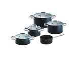 Rösle Kochtopfset Ebonic, Schwarz, Metall, 5-teilig, 16 cm, 57x32 cm, backofengeeignet, hitzebeständige Griffe, hitzebeständig, leichte Reinigung, Dreischicht-Material mit durchgängigem Aluminiumkern, optimale und gleichmäßige Wärmeverteilung bis zum Rand, antihaftversiegelte Wabenstruktur,backofengeeignet, Kochen, Töpfe, Topfsets
