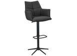 Novel Barhocker, Schwarz, Metall, Leder, Echtleder, Rindleder, Drehkreuz, 54x96-121x56 cm, Sitzfläche 360° drehbar, Esszimmer, Barmöbel, Barhocker