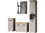 Badmöbel-Set WELLTIME "Isera", beige (kaschmir, evoke eiche), B:164cm H:184cm T:34cm, Glas, Holzwerkstoff, Kastenmöbel-Sets, Badmöbel-Set, Set mit Hochschrank, Waschbeckenunterschrank, Standtyp, Spiegelschrank