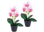 Kunstorchidee I.GE.A. "Orchidee im Topf 2er Set", rosa, B:18cm H:30cm L:9cm, Polyester, Kunstpflanzen, Kunstorchidee, Künstliche Phalaenopsis 30cm Real Touch Blume Kunstblume Seidenblume