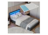 Juskys Polsterbett Paris 90x200 cm grau mit Matratze – Einzelbett + LED-Beleuchtung & Lattenrost