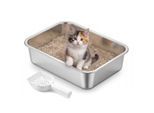 FEANDREA Katzenklo Edelstahl, Katzentoilette offen,geruchsfrei, leicht zu reinigen S