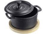 Kochtopf WESTMARK "Tapas", schwarz, H:5cm Ø:11cm, Töpfe, Fleischtopf Kochtopf, Tapas-Töpfchen inkl. Bambus-Untersetzer, 250 ml. Ø 11 cm, H. 5 cm
