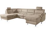 Wohnlandschaft DIE PLANBAR "ZE-EM16033 U-Form, Breite 316 cm", deluxe mandel, B:316cm T:203cm, 100% Polyester, Sofas, Wohnlandschaft, wahlweise mit Kopfstützen und echt bezogenem Rücken