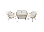 Gardenson , Weiß, Beige , Metall, Kunststoff, Glas , einzeln stellbar , Tisch mit Glasplatte , Gartenmöbel, Loungemöbel, Loungegarnituren