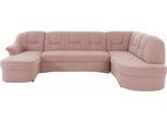 Wohnlandschaft DOMO COLLECTION "SARAFINA 295x83x180 cm, auch mit Federkern für mehr Sitzkomfort", rosa (flamingo), B:295cm H:83cm T:180cm, Luxus-Microfaser (92% Polyester, 8% Nylon);Microfaser PRIMABELLE (100% Polyester);Microfaser PRIMABELLE (100% Polyester) / Struktur (90% Polyester; 10% Polyacryl), Sofas, Wohnlandschaft, whlw. mit Bettfunktion, elegantes Design, U-Form
