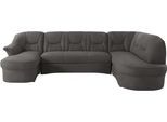 Wohnlandschaft DOMO COLLECTION "SARAFINA 295x83x180 cm, auch mit Federkern für mehr Sitzkomfort", grau (stone), B:295cm H:83cm T:180cm, Luxus-Microfaser (92% Polyester, 8% Nylon);Microfaser PRIMABELLE (100% Polyester);Microfaser PRIMABELLE (100% Polyester) / Struktur (90% Polyester; 10% Polyacryl), Sofas, Wohnlandschaft, whlw. mit Bettfunktion, elegantes Design, U-Form