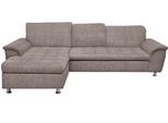 Ecksofa DOMO COLLECTION "FRANZI 278x170x81 cm, Steppung im Sitzbereich, L-Form", grau (taupe), B:278cm H:81cm T:170cm, Flachgewebe (100% Polyester);Chenille (100% Polyester), Sofas, Ecksofa, wahlweise mit Bettfunktion, Bettkasten und Kopfteilverstellung