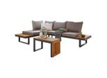 Amatio Basic Loungegarnitur, Anthrazit, Akazie, Hellgrau, Holz, Metall, Textil, Akazie, massiv, Füllung: Schaumstoff, L-Form, links montierbar, rechts montierbar, 253x183 cm, Fsc, Loungemöbel, Gartenlounge-Sets