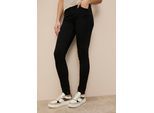 Skinny-fit-Jeans TAMARIS "aus bequemen Stretch-Denim", Damen, Gr. 44, N-Gr, schwarz (schwarz denim), Denim/Jeans, Obermaterial: 74% Baumwolle, 24% Polyester, 2% Elasthan, unifarben, skinny fit lang, Jeans, schmale Beinweite, mit Gürtelschlaufenbund, mit Metallreißverschluss