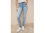 Skinny-fit-Jeans TAMARIS "aus bequemen Stretch-Denim", Damen, Gr. 44, N-Gr, blau (blau bleache), Denim/Jeans, Obermaterial: 74% Baumwolle, 24% Polyester, 2% Elasthan, unifarben, skinny fit lang, Jeans, schmale Beinweite, mit Gürtelschlaufenbund, mit Metallreißverschluss
